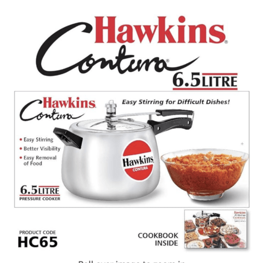 Hawkins Contura Aluminium Inner Lid Pressure Cooker, 6.5 Litre, Silver (HC65) - Image 4